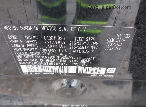 3CZRU5H58MM706977 2021 HONDA HR-V Black Engine compartment view