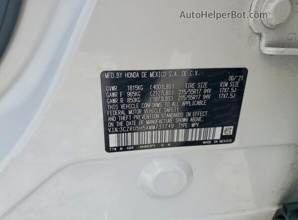 3CZRU5H5XMM731749 2021 HONDA HR-V White Engine compartment view