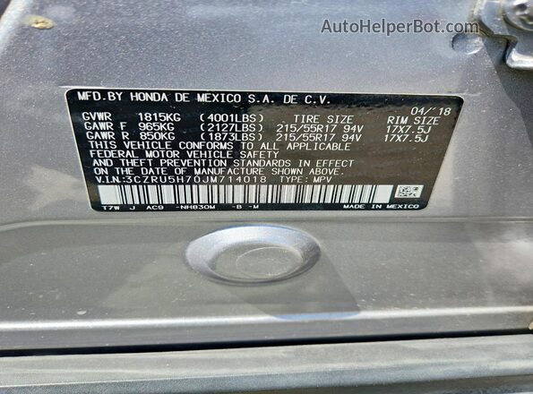 3CZRU5H70JM714018 2018 HONDA HR-V Silver Вид підкапотного простору