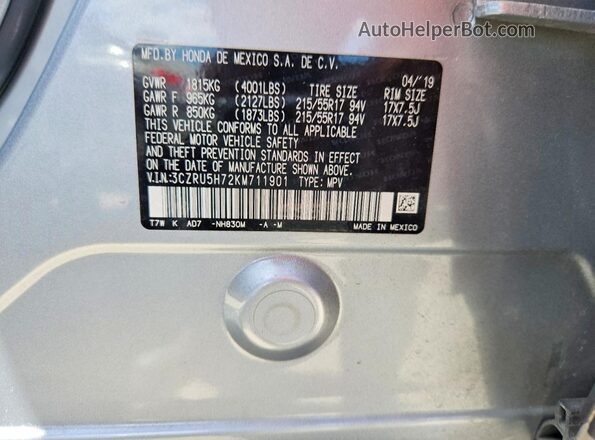 3CZRU5H72KM711901 2019 HONDA HR-V Silver 360 interior view