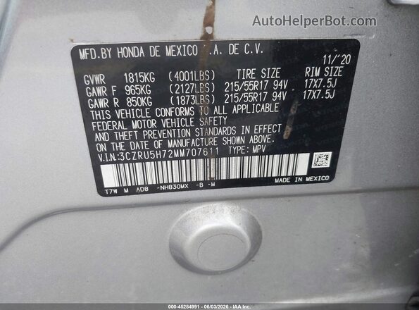 3CZRU5H72MM707611 2021 HONDA HR-V Silver Вид підкапотного простору