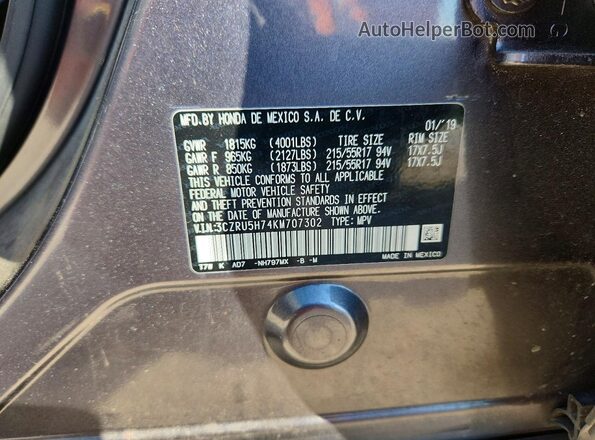 3CZRU5H74KM707302 2019 HONDA HR-V Gray 