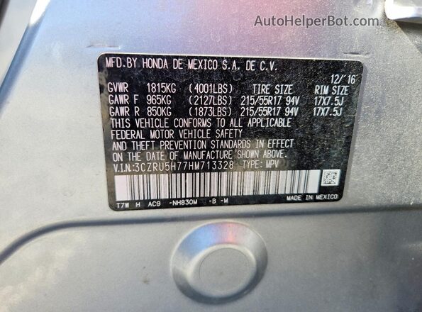 3CZRU5H77HM713328 2017 HONDA HR-V Silver Widok naklejki z numerem VIN