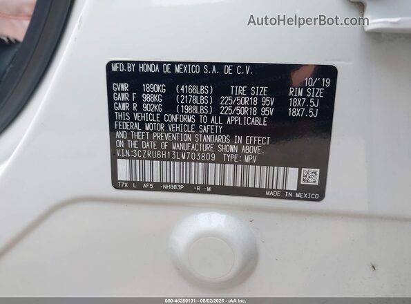 3CZRU6H13LM703809 2020 HONDA HR-V White Engine compartment view