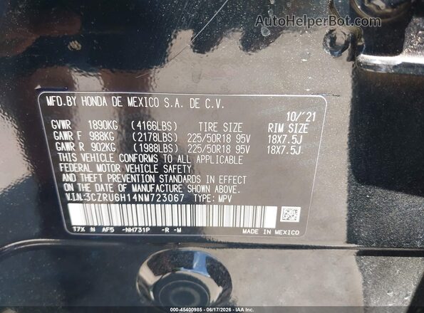 3CZRU6H14NM723067 2022 HONDA HR-V Black Vista del compartimento del motor