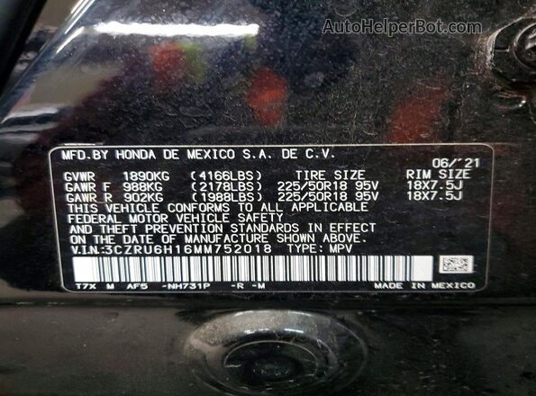 3CZRU6H16MM752018 2021 HONDA HR-V Black 