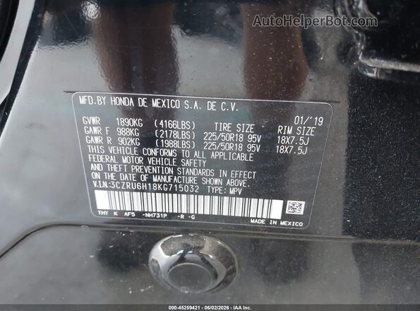 3CZRU6H18KG715032 2019 HONDA HR-V Black Widok komory silnika