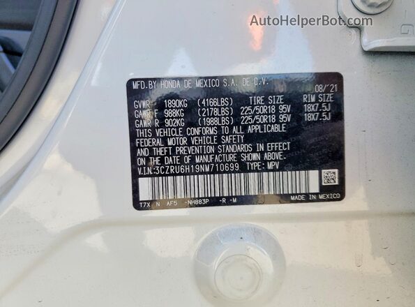 3CZRU6H19NM710699 2022 HONDA HR-V White 