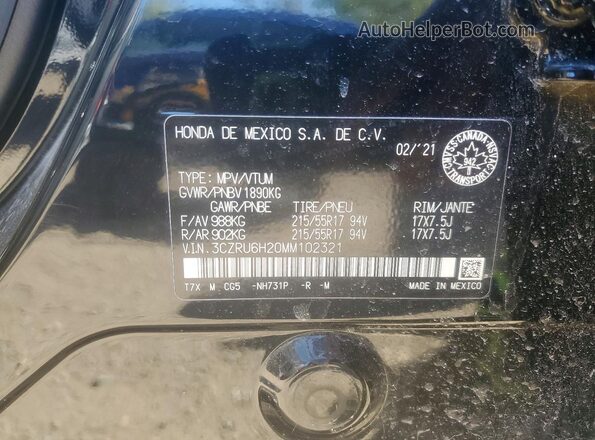 3CZRU6H20MM102321 2021 HONDA HR-V Black 