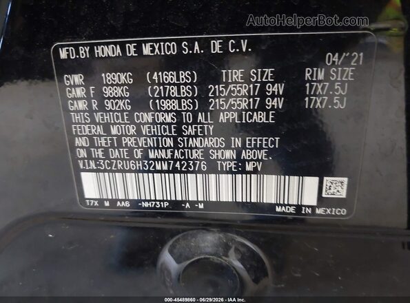 3CZRU6H32MM742376 2021 HONDA HR-V Черный Вид подкапотного пространства