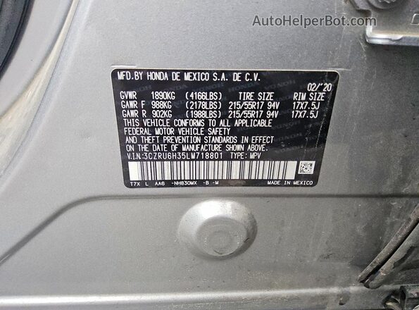 3CZRU6H35LM718801 2020 HONDA HR-V Silver Widok komory silnika