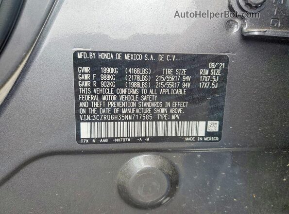 3CZRU6H35NM717585 2022 HONDA HR-V Gray Вид підкапотного простору