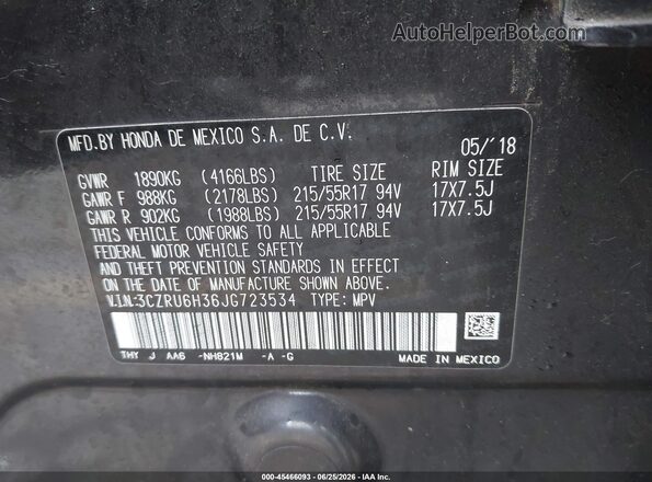 3CZRU6H36JG723534 2018 HONDA HR-V Black Engine compartment view