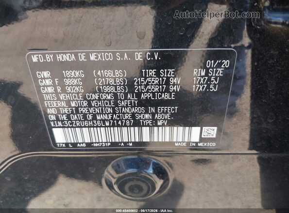 3CZRU6H36LM714787 2020 HONDA HR-V Black Вид підкапотного простору