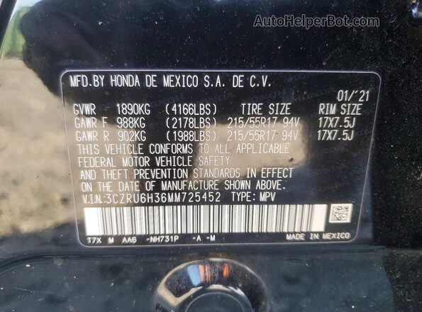 3CZRU6H36MM725452 2021 HONDA HR-V Black Вид підкапотного простору