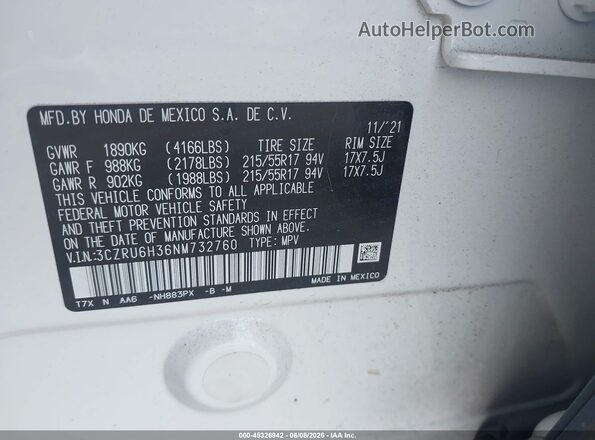 3CZRU6H36NM732760 2022 HONDA HR-V Белый Вид подкапотного пространства