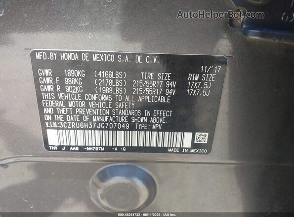 3CZRU6H37JG707049 2018 HONDA HR-V Gray Engine compartment view