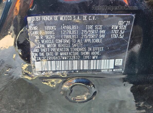 3CZRU6H37MM732832 2021 HONDA CR-V Black Вид наклейки з VIN-кодом