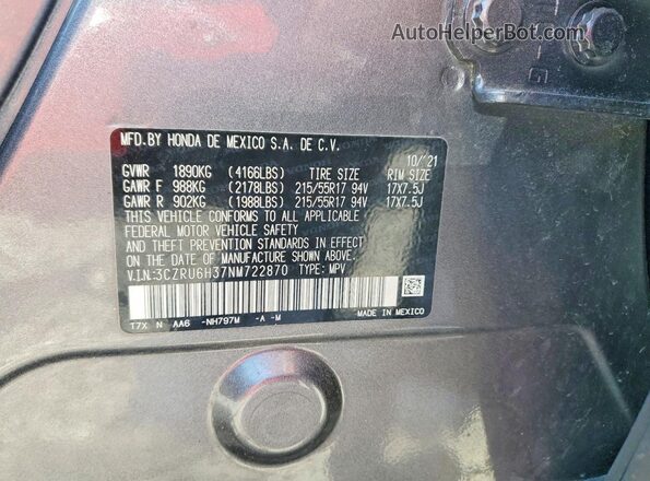 3CZRU6H37NM722870 2022 HONDA HR-V Gray Engine compartment view
