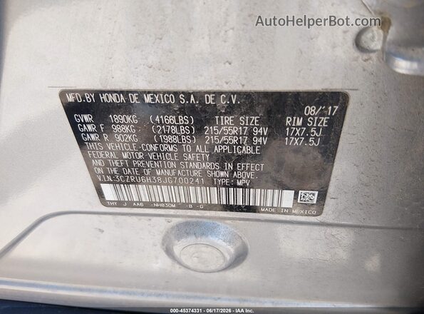 3CZRU6H38JG700241 2018 HONDA HR-V Silver Շարժիչի բաժամունքի տեսք