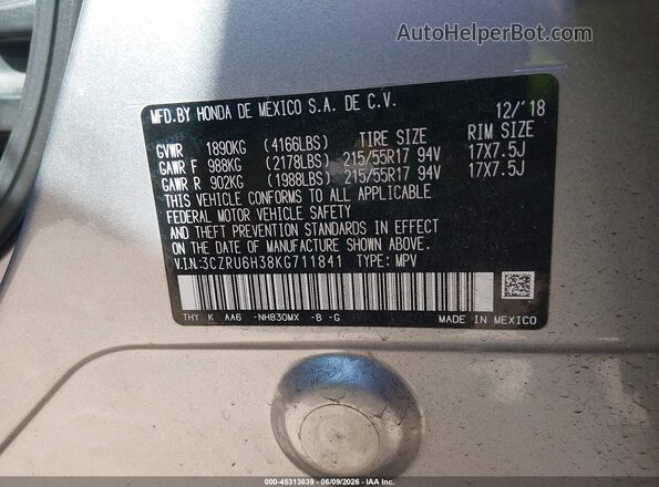 3CZRU6H38KG711841 2019 HONDA HR-V Silver Вид підкапотного простору