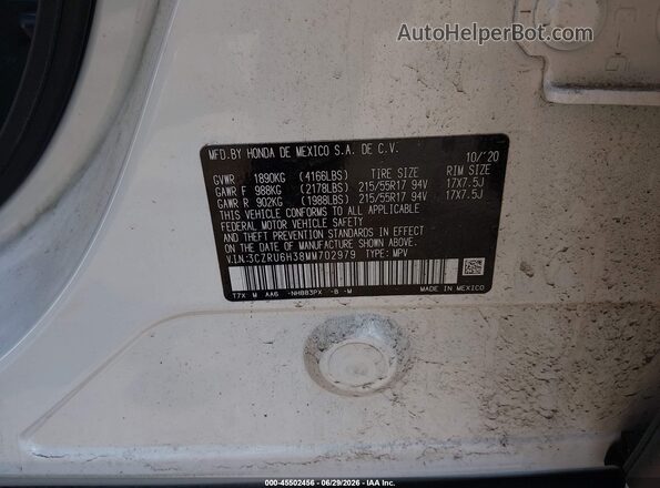 3CZRU6H38MM702979 2021 HONDA HR-V White Widok komory silnika