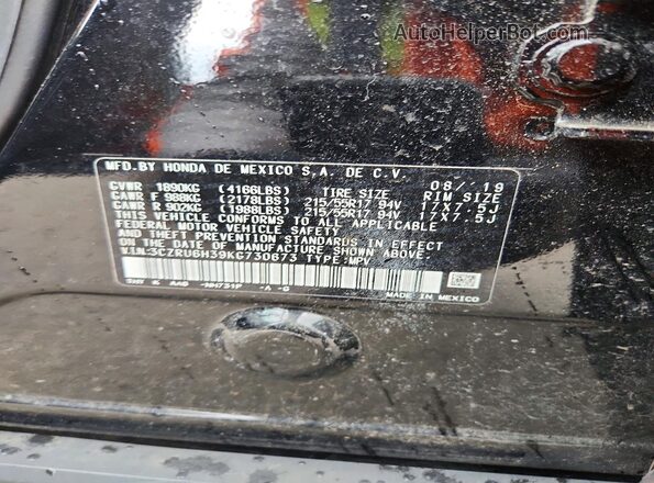 3CZRU6H39KG730673 2019 HONDA HR-V Black Widok naklejki z numerem VIN