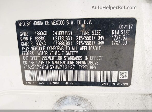 3CZRU6H3XHM712127 2017 HONDA HR-V White Engine compartment view
