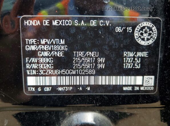3CZRU6H50GM102589 2016 HONDA HR-V Black 