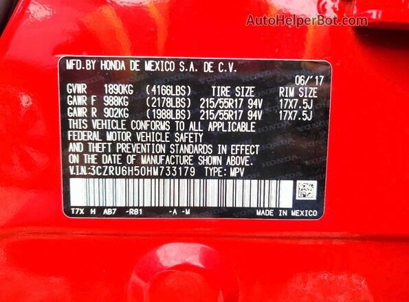 3CZRU6H50HM733179 2017 HONDA HR-V Red 