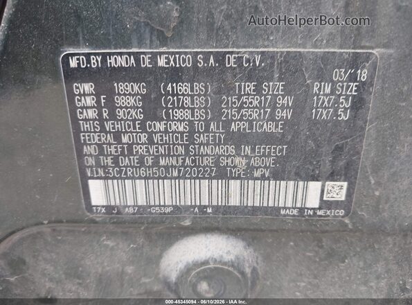 3CZRU6H50JM720227 2018 HONDA HR-V Green Vista del compartimento del motor