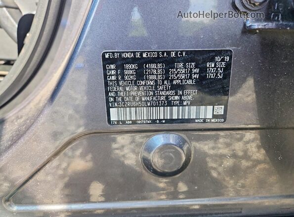 3CZRU6H50LM701373 2020 HONDA HR-V Gray Вид підкапотного простору
