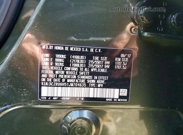 3CZRU6H51JM704635 2018 HONDA HR-V Green 