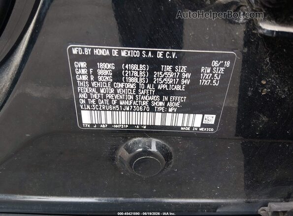 3CZRU6H51JM730670 2018 HONDA HR-V Black Widok komory silnika