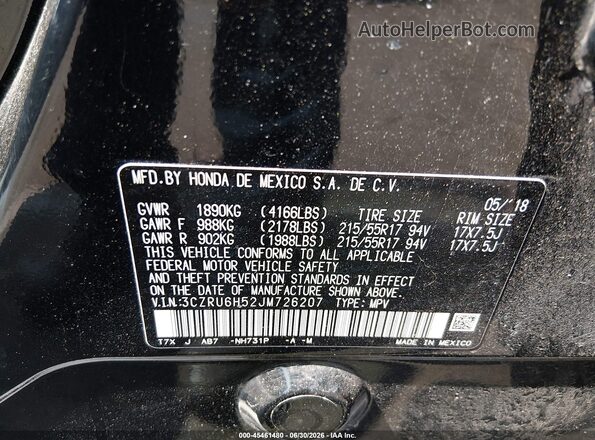 3CZRU6H52JM726207 2018 HONDA HR-V Black Շարժիչի բաժամունքի տեսք