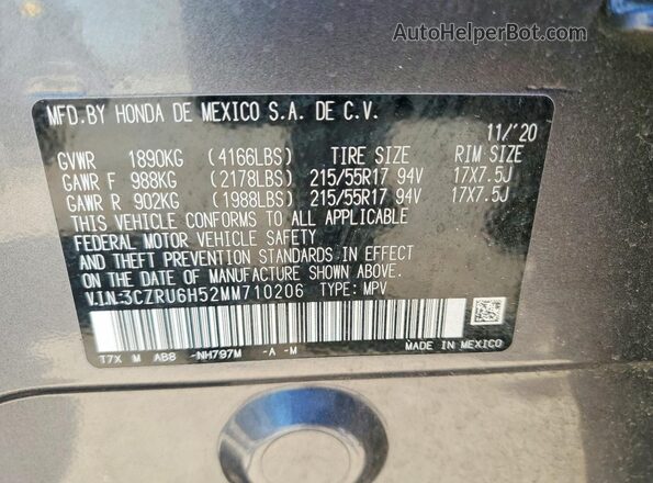 3CZRU6H52MM710206 2021 HONDA HR-V Gray Vista del compartimento del motor
