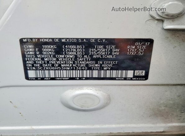 3CZRU6H53HM713640 2017 HONDA HR-V Белый Вид наклейки с VIN-кодом