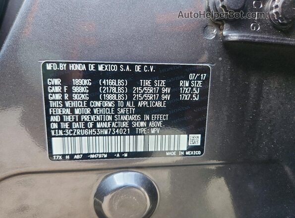 3CZRU6H53HM734021 2017 HONDA HR-V Gray 360 interior view