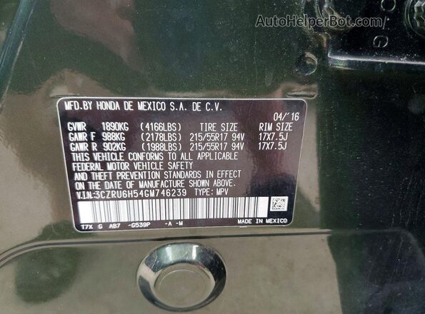 3CZRU6H54GM746239 2016 HONDA HR-V Green VIN კოდის სტიკერის ხედი
