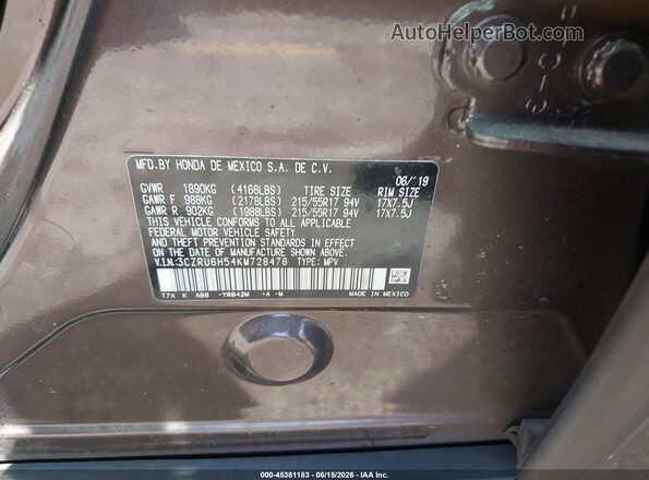 3CZRU6H54KM728476 2019 HONDA HR-V Purple Vista del compartimento del motor