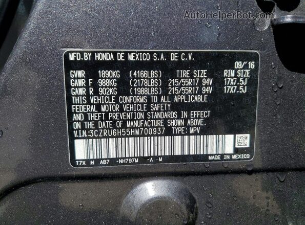 3CZRU6H55HM700937 2017 HONDA HR-V Gray Widok naklejki z numerem VIN