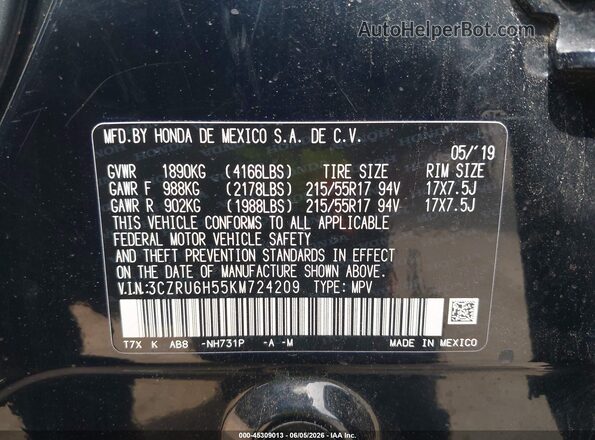 3CZRU6H55KM724209 2019 HONDA HR-V Black Vista del compartimento del motor