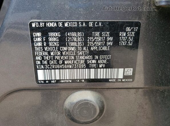 3CZRU6H56HM731095 2017 HONDA HR-V Charcoal Вид наклейки з VIN-кодом