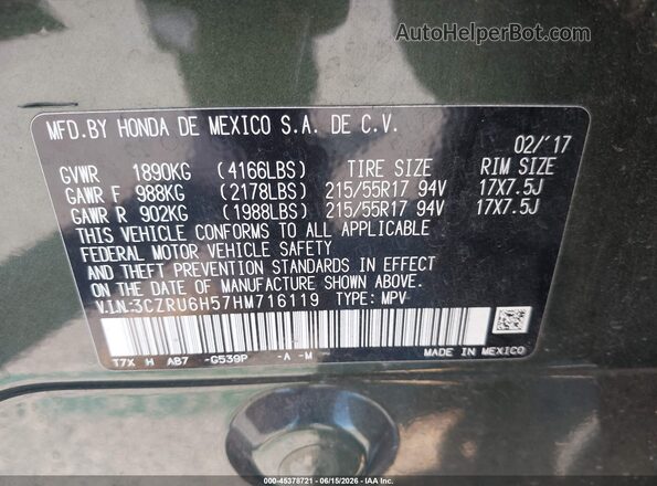 3CZRU6H57HM716119 2017 HONDA HR-V Green Շարժիչի բաժամունքի տեսք