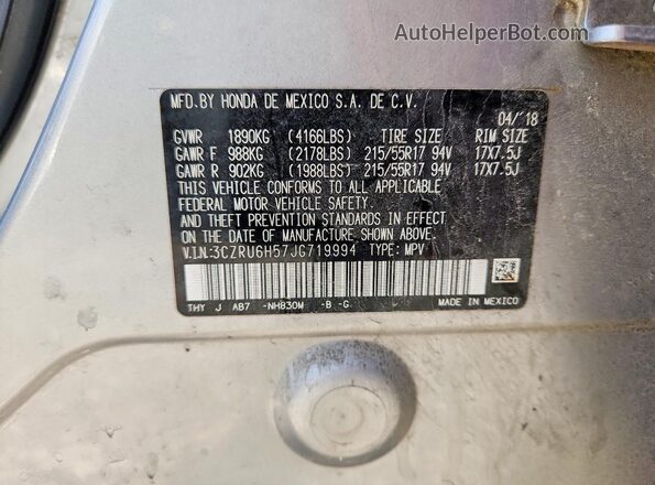 3CZRU6H57JG719994 2018 HONDA HR-V Silver Սալոնի 360 աստիճան տեսք