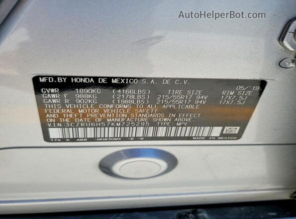 3CZRU6H57KM725295 2019 HONDA HR-V Silver VIN կոդի պիտակի տեսք