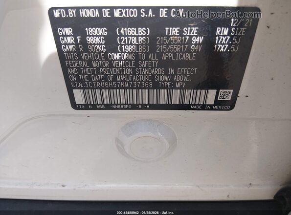 3CZRU6H57NM737368 2022 HONDA HR-V White Widok komory silnika
