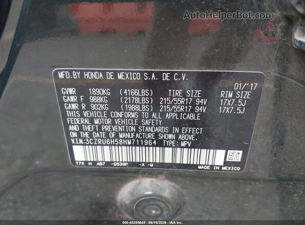 3CZRU6H58HM711964 2017 HONDA HR-V Green ძრავის განყოფილების ხედი