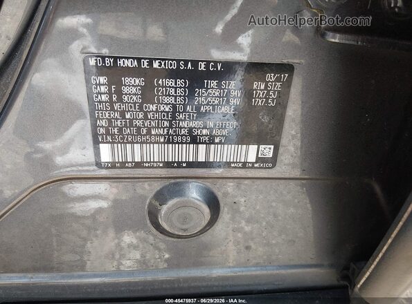 3CZRU6H58HM719899 2017 HONDA HR-V Gray Widok komory silnika