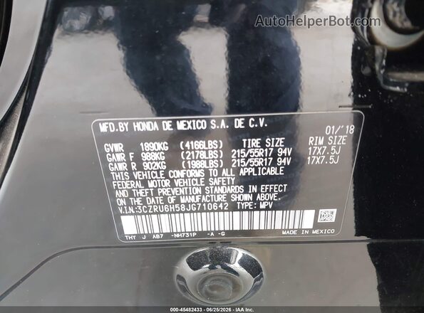 3CZRU6H58JG710642 2018 HONDA HR-V Black Շարժիչի բաժամունքի տեսք